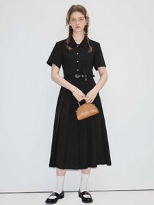Vestido Camisero Plisado de Verano <span class=keywords><strong>2026</strong></span> de VEGA CHANG para Mujer, Nuevo Diseño, Estilo Delgado y Elegante, Color Negro - Product Image 1