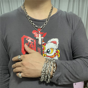 Men's Stainless Steel <b>Cross</b> Pendant Necklace With Gold Inlay And Crystal Center Geometric Design For Punk Retro Style - Product Image 4