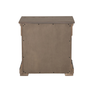 Mesita de noche con cajones en francés e inglés, acabado gris desgastado, tirador de metal, cajón superior forrado en fieltro - Product Image 5