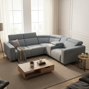 Sofá Modular Seccional Reclinable Eléctrico Gris Personalizado, Juego de <span class=keywords><strong>Sofás</strong></span> de <span class=keywords><strong>4</strong></span> y 5 <span class=keywords><strong>Plazas</strong></span> con Portavasos, Almacenamiento y Reposacabezas Ajustable - Product Image 1
