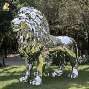 Escultura de estatua de León de acero inoxidable de animales de metal grande moderna al aire libre en venta - Product Image 2