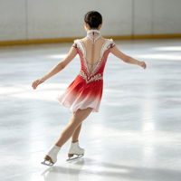 Robe de patinage artistique à col montant, dégradé rouge et blanc, ornée de strass, en tissu mesh, pour compétition et spectacle sur glace (adultes et enfants)