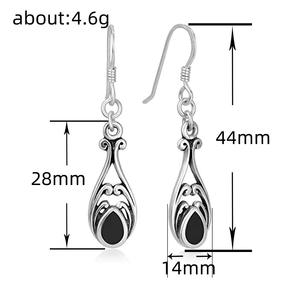 Pendientes colgantes de plata tibetana vintage con bisel de piedra de ónix para mujer, joyería de moda chapada en oro blanco - Product Image 4