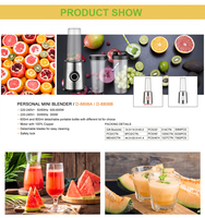 Mixeur de table électrique portable pour smoothies, idéal pour la cuisine, l'extérieur et l'hôtellerie, avec contrôle programmable, boîtier en plastique, détachable