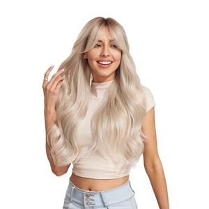 Peluca de Cabello Largo y Rizado con Ondas Grandes para Mujer, Color <span class=keywords><strong>Rubio</strong></span> <span class=keywords><strong>Degradado</strong></span> Blanco, Encaje Completo, 150% de Densidad, Natural, a la Moda, Cobertura Completa - Product Image 1