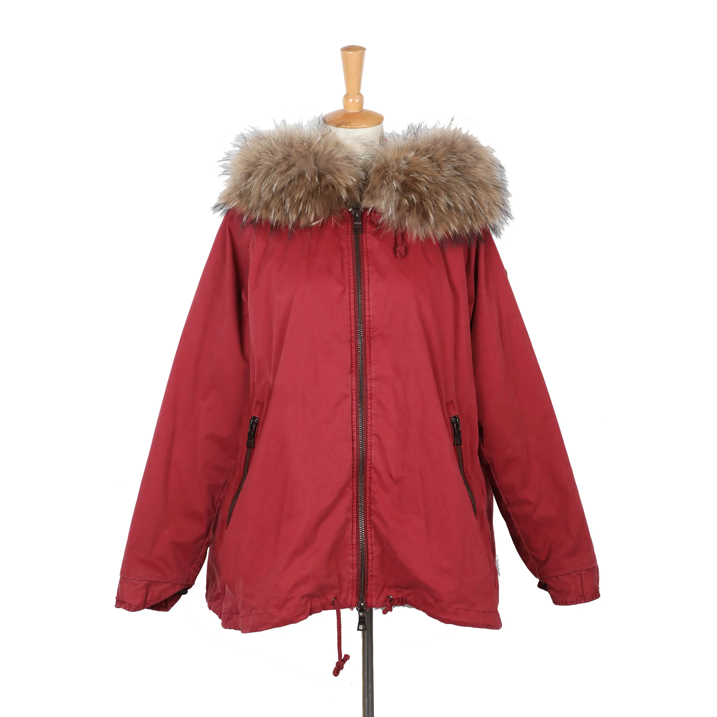 Red long fur collar duck down jacket women's hooded winter warm parka winter outdoor down jacket