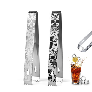 Pinza para Servir Bebidas con Diseño de Calavera <span class=keywords><strong>Pirata</strong></span> y Logotipo Personalizado OEM, Acero Inoxidable 304, para Decorar Cócteles, Agarrar Hielo, Limón y Azúcar - Product Image 1