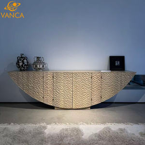 Французский декоративный буфет для гостиной из натурального массива дерева с резными узорами и полукруглыми секциями - Product Image 1