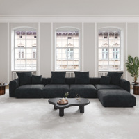 VOXHOME Mobilier de salon nordique, canapé modulaire en velours côtelé noir, compressé sous vide, 3, 4, 5, 6, 7 places