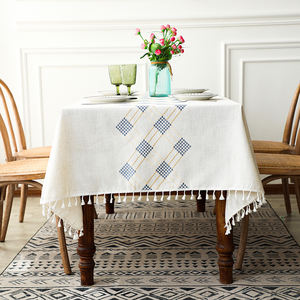 Nappe en lin Mantel de <span class=keywords><strong>lino</strong></span> maison à manger lin couverture de table épaisse et douce avec gland rectangle housses en tissu de lin de table - Product Image 6