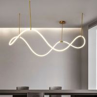 Lustre Suspendu LED Doré Moderne au Design Créatif, Économique en Énergie, Flexible, Artistique, en Silicone, Linéaire, Design Vague, Taille Moyenne