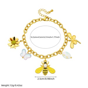 Gold Plated Charm Bracelet With Bee Butterfly Flower Pendant Zinc Alloy Women's Jewelry Gift Accessory - Product Image 4