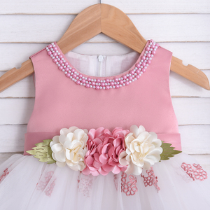 Robe de soirée formelle à col rond pour l'été, longueur genou, broderie florale, pour bébé fille de 1 an - Product Image 2