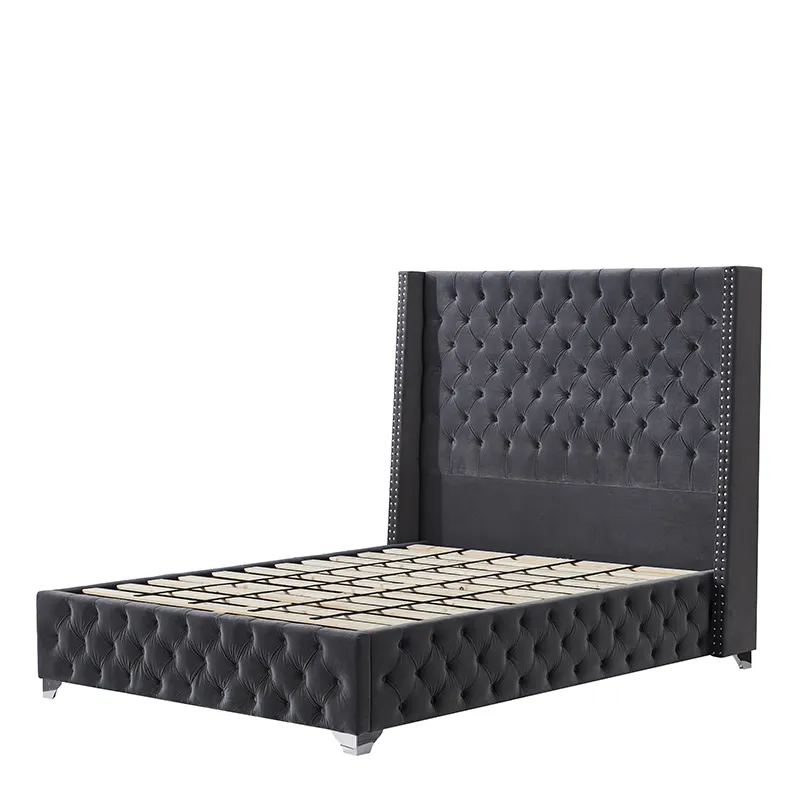 foshan factory king Bed Set Velvet Nordic Luxury Upholstered Soft Queen Bed Frame Good Price Kind Bed Furniture