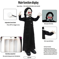 Robe noire d'Halloween 2026 avec tresses pour fille, lumineuse et dansante, à détection vocale, pour décoration de maison hantée et de pièce secrète