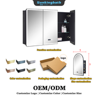 Armoire de salle de bain intelligente en aluminium avec miroir LED de luxe américain, armoire à pharmacie avec miroir et affichage de l'heure