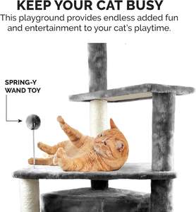Tenacia della tigre Albero del gatto grigio da 60 pollici per gatti da interno, giochi interattivi da giardino, giocattoli per appartamenti di uguale dimensione - Product Image 4