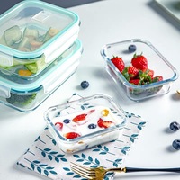 Boîte à bento en verre Borosilicate rond/carré/rectangulaire, bac à légumes pour le stockage des aliments sous vide, avec couvercle à verrouillage, 1 pièce
