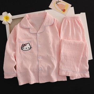 Cardigan Casual del pigiama per <span class=keywords><strong>bambini</strong></span> in tessuto di cotone stampato di alta qualità con colletto rivolto verso l'alto e Set pigiama da donna a maniche lunghe - Product Image 4