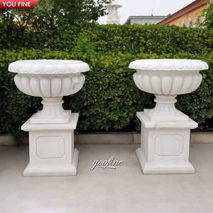 Vase en pierre sculpté à la main, grand et antique, pour l'extérieur, <span class=keywords><strong>pot</strong></span> de fleurs de jardin, vente chaude, jardinière - Product Image 2