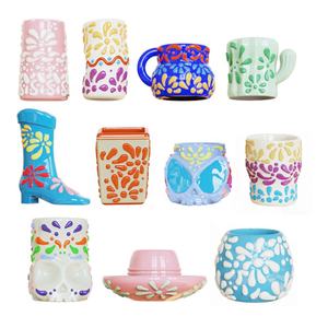 卸売カスタムデザイン手作り3Dプリントカラフル磁器本格的メキシコタラベラショットセラミックテキリアショットメガネ - Product Image 1