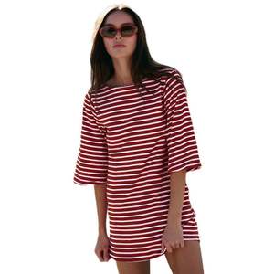 Vestido sudadera largo suelto informal de verano para mujer con rayas en contraste para camisetas de moda transfronterizas de Amazon - Product Image 2