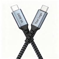 Kabel USB-C Tipe C Pengisian Cepat Berkualitas Tinggi Kabel Terjalin 1m 2m 3m 240W 5A 48V Pengisi Daya Data USB C ke Tipe-C Kabel Logo Kustom