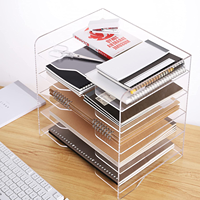 Organisateur de fichiers de bureau en acrylique transparent à 5 niveaux, plateau multi-couches pour documents en papier pour le rangement de bureau, personnalisation OEM disponible