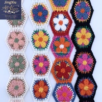 Ruban de dentelle effet crochet 100 % polyester brodé motif carré hexagonal style bohème, fleurs 3D colorées pour sangle de sac et vêtements