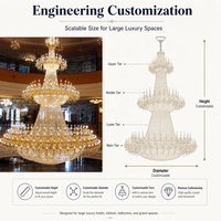 Lustre LED de luxe Senfey personnalisé, grand, multi-niveaux, en cristal K9 doré, hauteur réglable, télécommande, pour escalier long et plafond