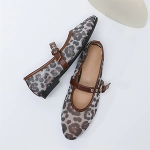 Ballerines respirantes pour femmes, mode printemps-été, chaussures décontractées Mary Jane à imprimé animal, ballerines en maille - Product Image 5