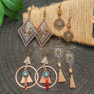 Boucles d'oreilles pendantes géométriques bohèmes en alliage de cuivre plaqué bronze antique pour femme, ensemble de boucles d'oreilles de fête tendance - Product Image 4