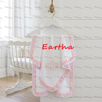 Couverture pour bébé en coton biologique pour nouveau-nés, couverture pour bébé fille avec volants roses, couverture d'emmaillotage personnalisée pour nouveau-né