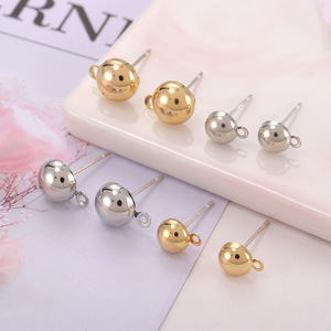 Postes Redondos de Plata S925 con Tapa para Fabricación de Pendientes, Accesorios de Joyería Metálica, Color Blanco KKC Dorado - Product Image 1