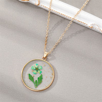 Collier tendance pour femme en gros, pendentif fleur pressée, breloque florale séchée, chaîne à maillons en acier inoxydable, perle classique, cadeau