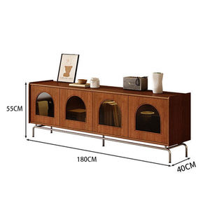 Credenza Porta TV in Legno Massello Stile Antico Cinese, Fatta a Mano con Design ad Arco <span class=keywords><strong>Romano</strong></span> Retrò per Soggiorno, Bar di Casa e Villa - Product Image 4