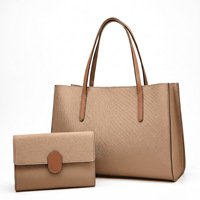 Set Tas Tangan Wanita 2-in-1 Elegan - Tas Tote Kulit PU Hitam dengan Ritsleting Trim Cokelat & Clutch Lepas Pasang Berkapasitas Besar