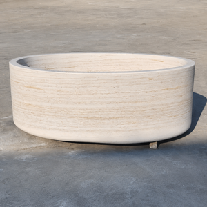 Vasca da Bagno Artigianale in Travertino Bianco Crema, Vasca Freestanding in Pietra Naturale per Ville di Lusso, Resort e <span class=keywords><strong>Spa</strong></span> - Product Image 6