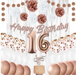 Foil Number Balloons Kit Rose Gold Birthday 14 Years & up Decoration 16th Unisex EN71 Ce