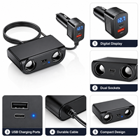 Chargeur intelligent double USB-C 120W avec 2 prises et voltmètre numérique pour téléphone, GPS, caméra embarquée, camping-car, allume-cigare de voiture – Vente en gros
