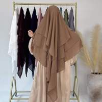 Nouveau Khimar Hijab en Mousseline de Soie Trois Couches Grande Taille Respirant Léger Anti-Plis pour Femmes Musulmanes, à Nouer Long et Multi-Usage
