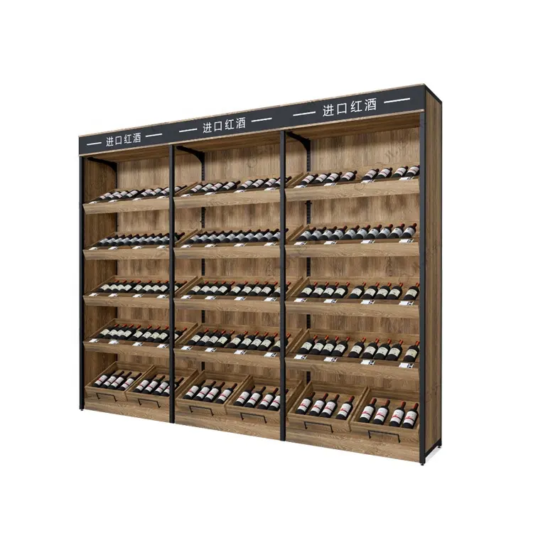 Factory Fabrication Custom Metal And Wooden Wine Shelf Sale Shelving Display Supermarket+shelves