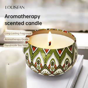 Bougies parfumées de luxe rétro faites à la main en cire de soja, dans de petites boîtes en fer colorées, parfum longue durée, bougies parfumées personnalisables - Product Image 1