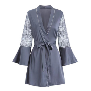 Peignoir sexy en soie glacée, <span class=keywords><strong>robe</strong></span> de nuit dos nu - Product Image 5