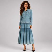 Excellence de la mode, expédition rapide, ensemble plissé vintage pour femmes en deux pièces, haut à manches longues boutonné et jupe mi-longue en forme de A