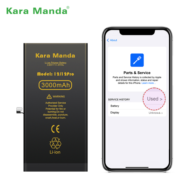 Kara Manda Factory Diagnostic Phone Batteries for No Welding iPhone Battery Shows 100% Battery Health for iPhone 12 12Pro