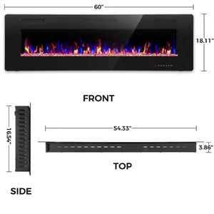 60 inch thông minh trang trí ngọn lửa nhân tạo mạnh mẽ điện ấm treo tường Lò sưởi điện nóng