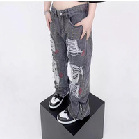 Jeans en denim pour hommes, coupe slim, avec détails sur le bord, pour la retraite, vente en gros
