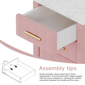 Modern Upholstered Wooden Nightstand 3 Drawers Metal Legs&Handles <b>Bedside</b> Table Marbling Stickers Bedroom Living Room - Product Image 5