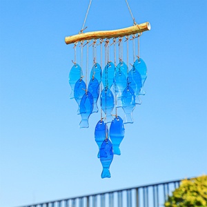 2026 nueva llegada 23 "campanas de viento de mar de cristal azul hechas a mano campanas de viento de pescado para exterior fiesta de playa y decoración de boda jardín - Product Image 2